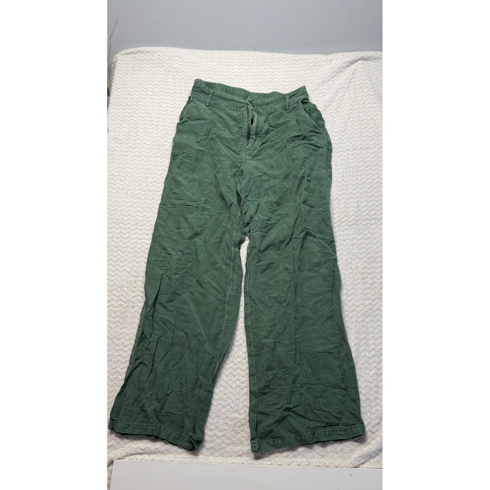 Young Fabulous & Broke Green Linen Blend Wide Leg Seam Front Pants M